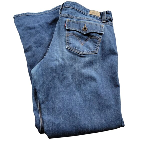 Levis 590 Jeans Women's 18M Dark Wash Bootcut Blue Denim Flap Pockets - Picture 1 of 8